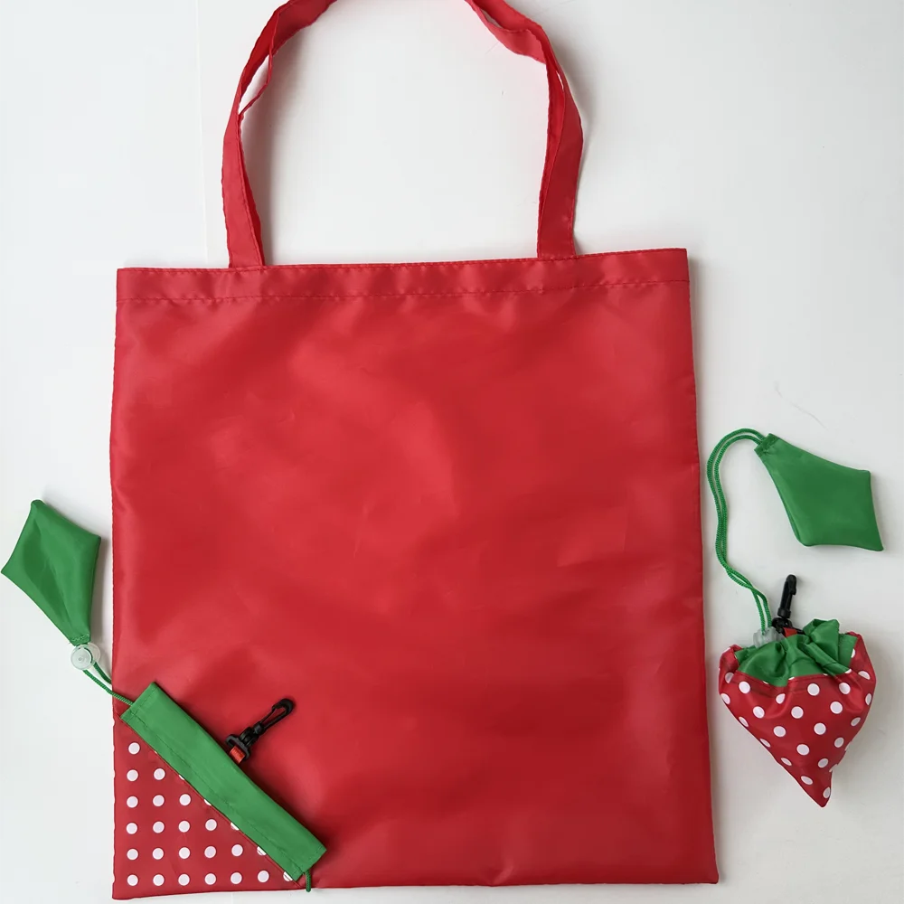 

High Quality Eco-friendly Reusable Foldable Strawberry Bag Stylish Versatile Sturdy Polyester Shopping Bag with Custom Print