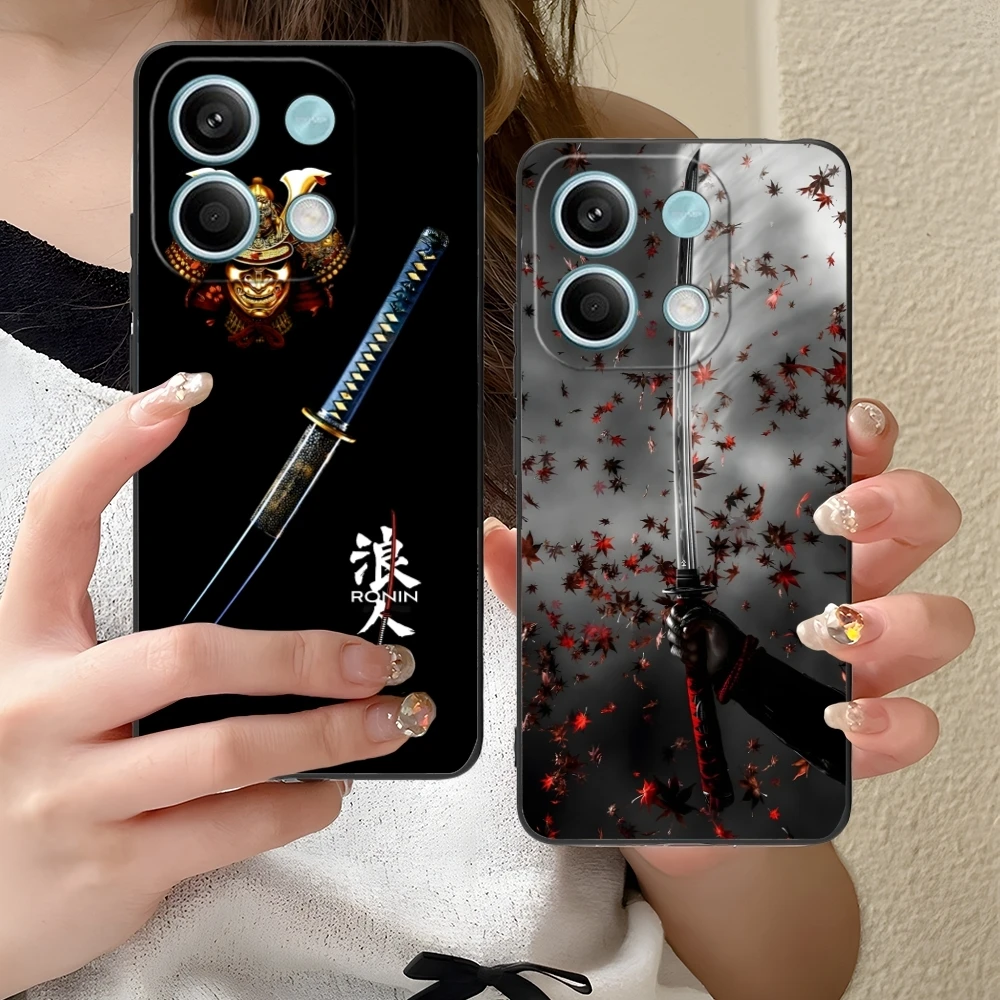 Katana Samurai Ronin custodia per cellulare per Xiaomi Redmi Note 13 12 11 10 9 8 7 6 S A Pro Lite Plus 5G custodia nera