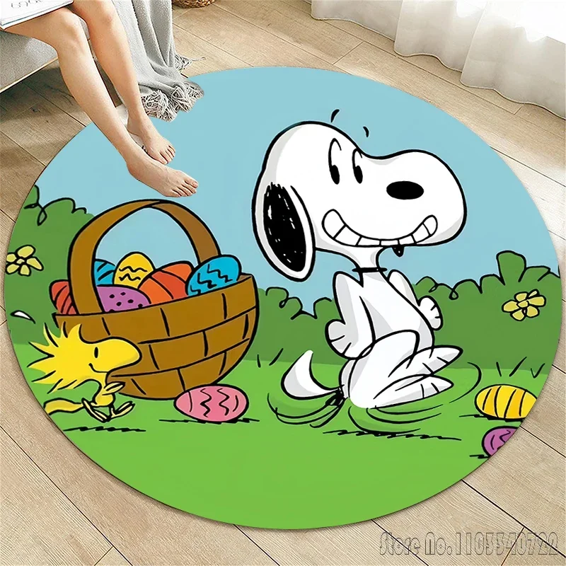 Snoopy Cute HD Printed Cartoon Round Carpet 120cm Crawling Game Non-slip Floor Mat for Kids Rug Living Room Decor