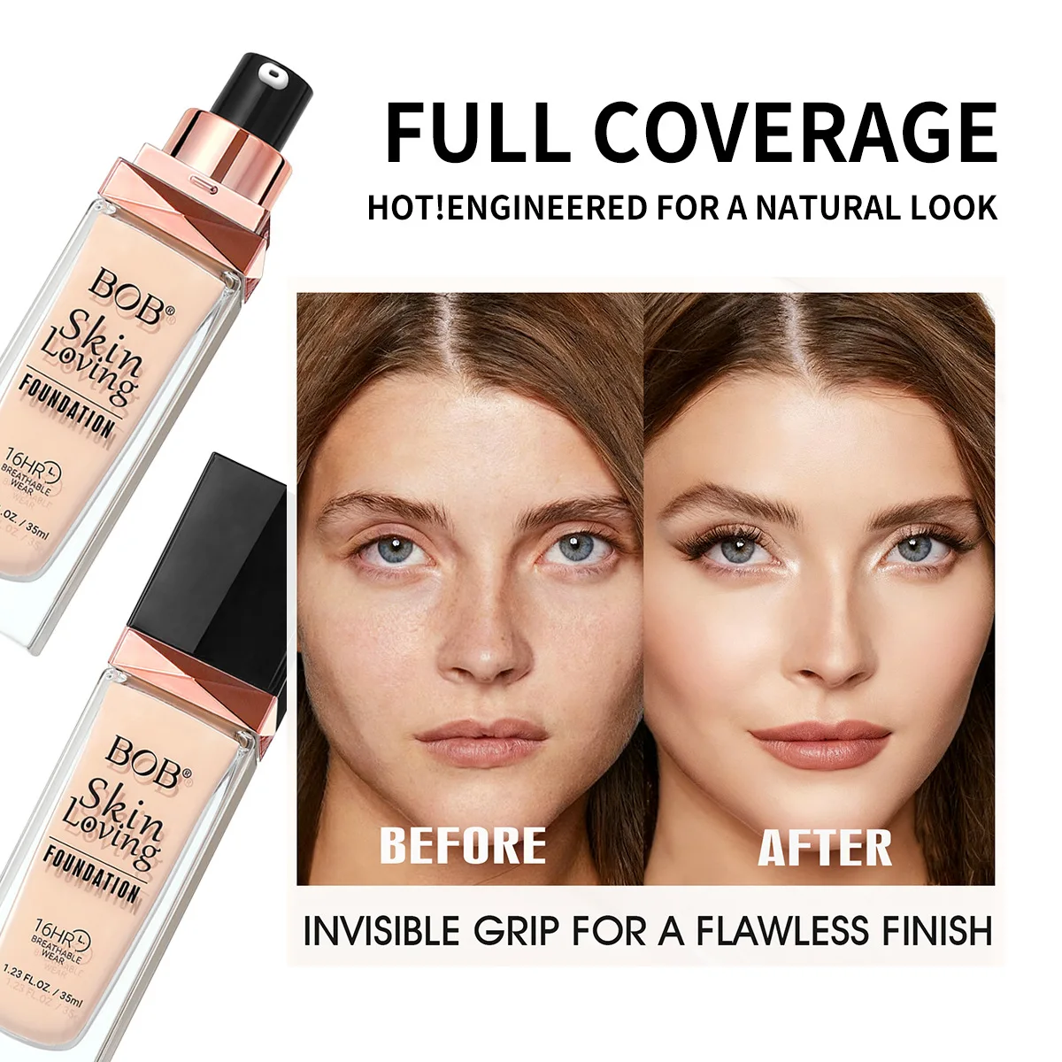 Liquid Foundation Effective Concealer Full Coverage 16H Long-lasting Waterproof Sweat-resistant Makeup Professional Cosmetics