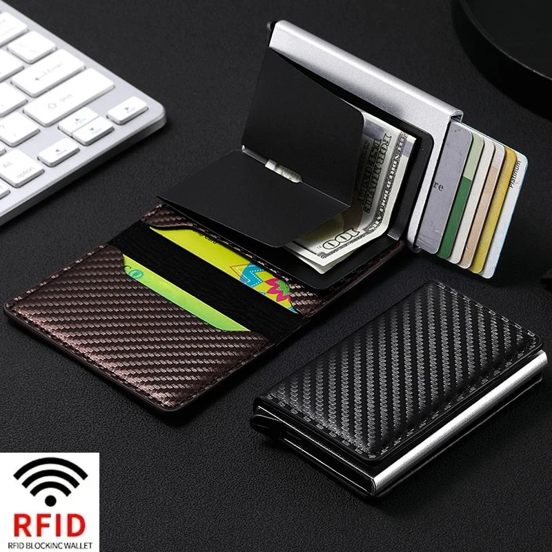 Slim Aluminum Credit Card Holder for Men, ID Credit Card Holder, Mini RFID Wallet, Estojo de cartão bancário pop up automático