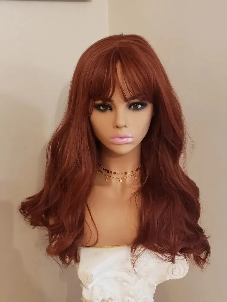 

Long Wavy Curly Red Wine Dark Auburn Wig Heat Resistant Hair blend