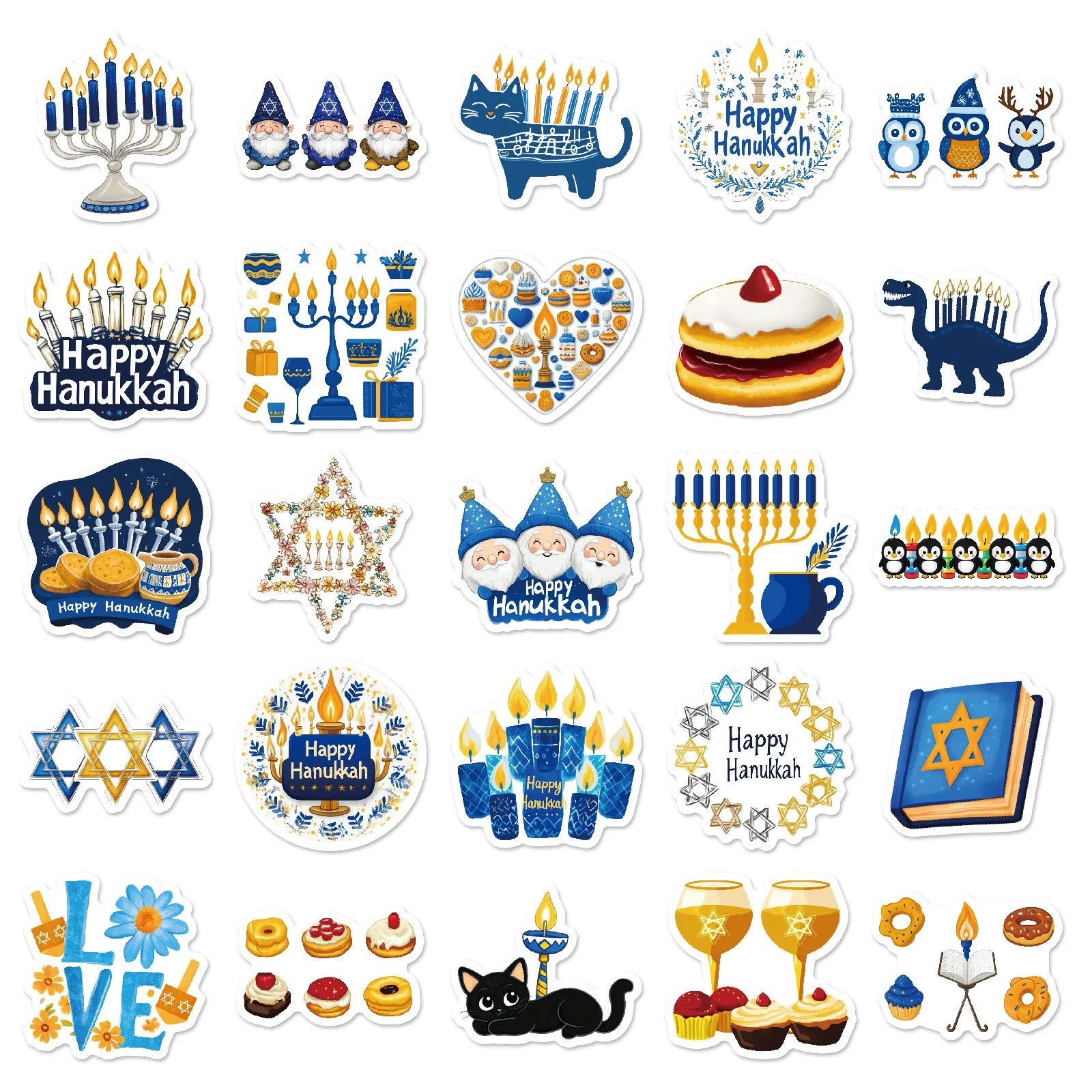 10/50Pcs Happy Hanukkah Festival Autocollants Étanche Graffiti Jouet BRICOLAGE Enfants Scrapbook Téléphone Bagages Ordinateur Portable Voiture Planche À Roulettes Autocollant