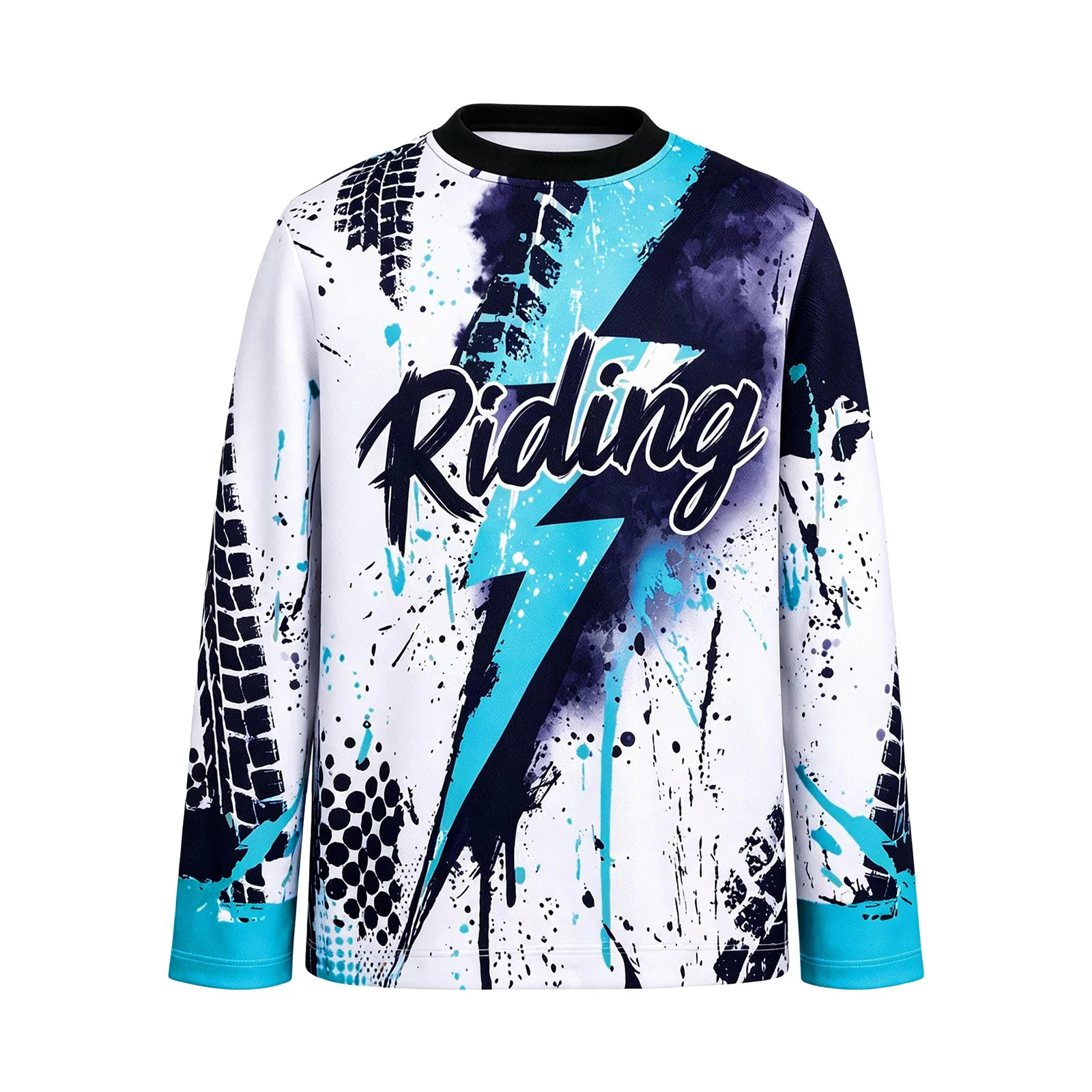 Jungen Dirt Bike Trikot Kinder Motocross Shirt Langarm Schnelltrocknend MTB Radsport-Oberteil Graffiti-Reifendruck Motocross-Trikot – Detail 4