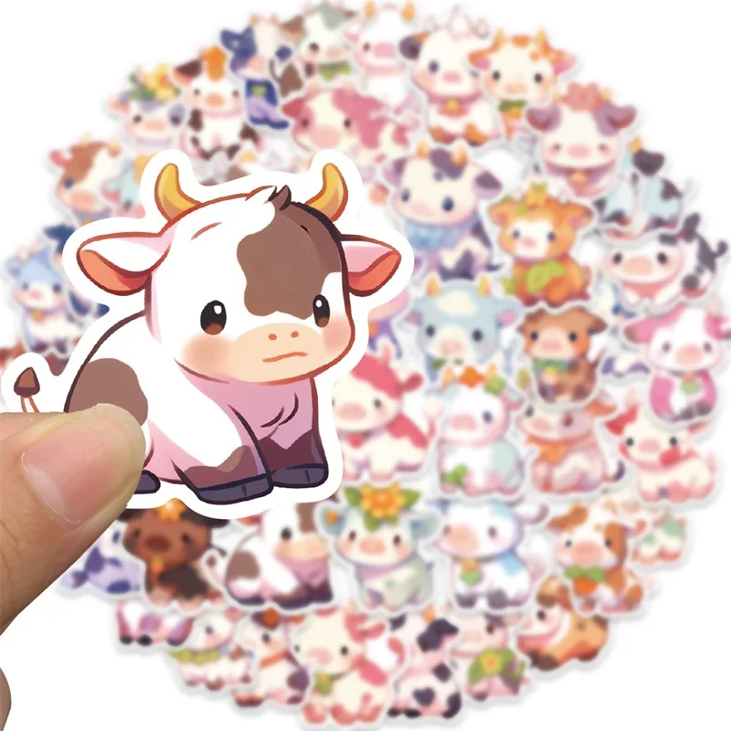 10/30/50PCS Cute Rainbow Cow PVC Sticky Sticker Aesthetic DIY Korean Stationery Decoration Scrapbooking School Supplies for Kids