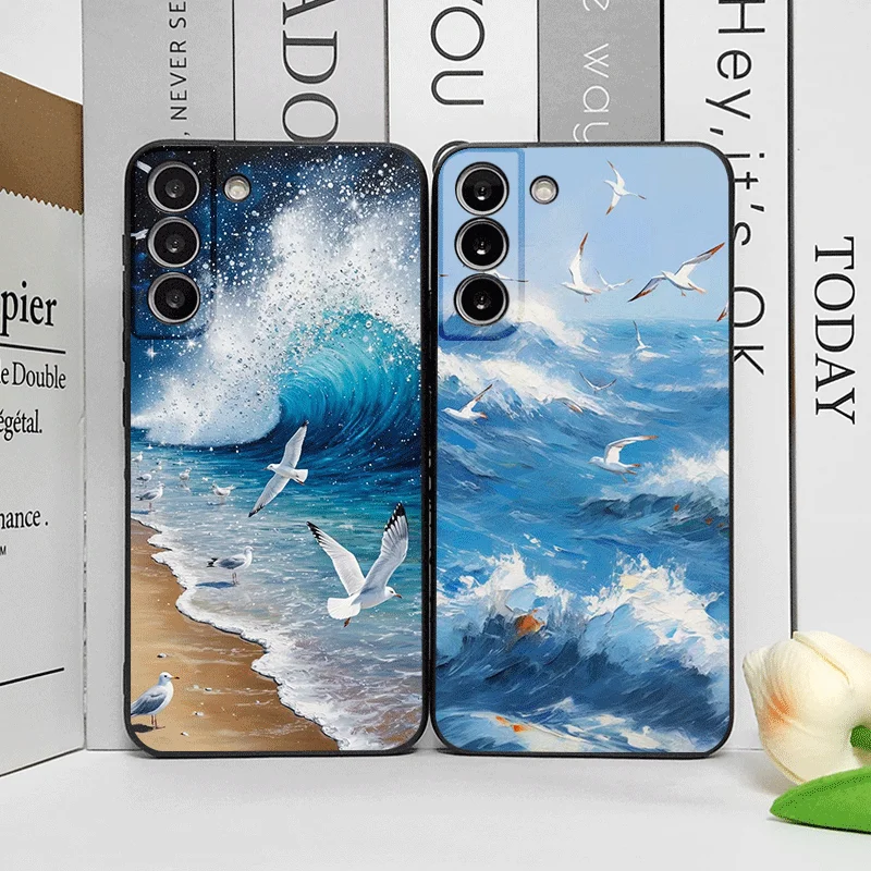 Coque de téléphone motif vague bleue océanique pour Motorola Moto Edge 50 Fusion 40 30 Neo G34 G85 G54 G55 G24, motif oiseau, housses souples