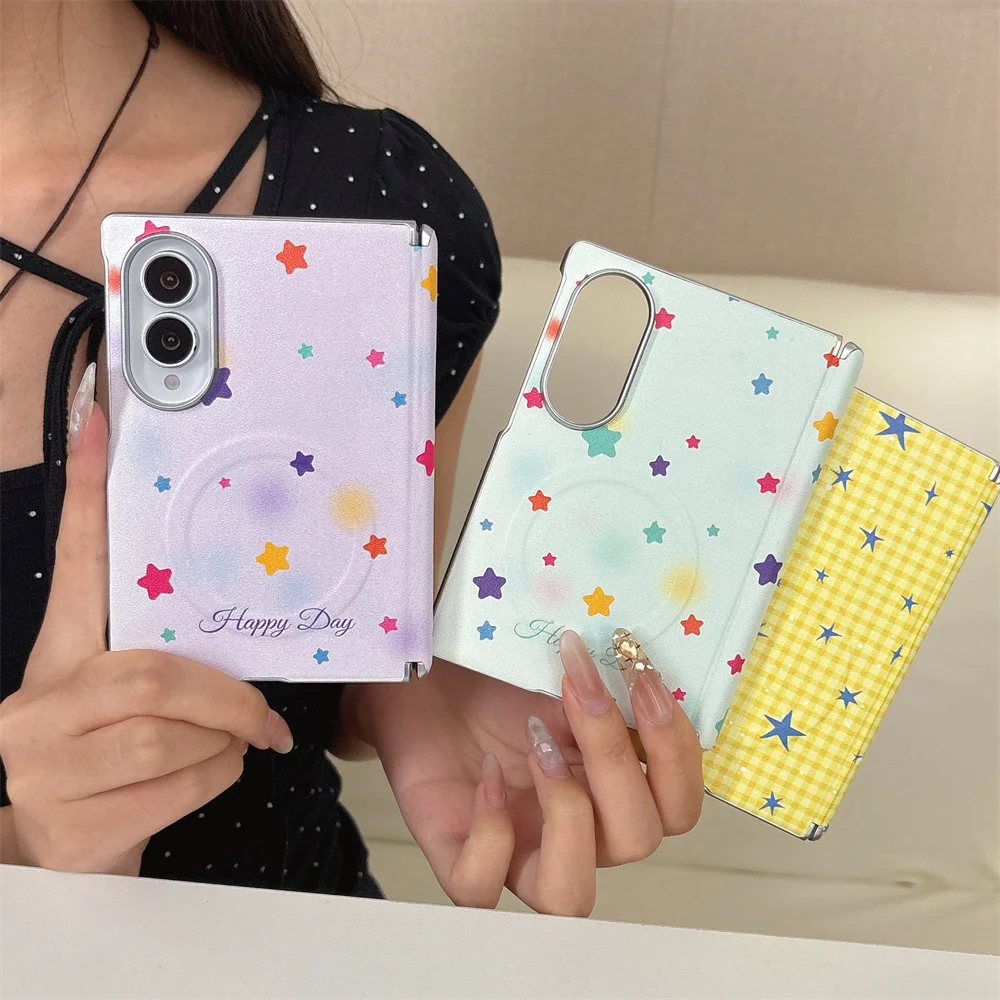 Cute Colorful Star Happy Day Magnetic Phone Case For Samsung Galaxy Z Fold8 Ultra Fold7 6 5 Fold4 for Magsafe Protective Cover