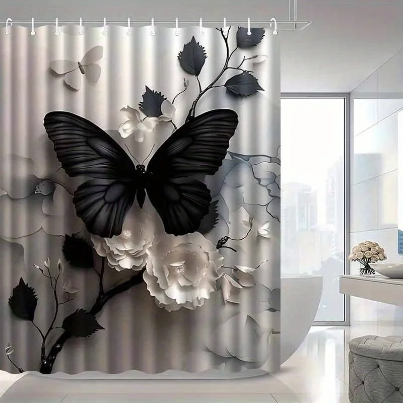 

VIKAMA Butterfly Floral Shower Curtain Waterproof and Mould-Resistant Bathroom Divider Curtain Window Curtain for Home Decor