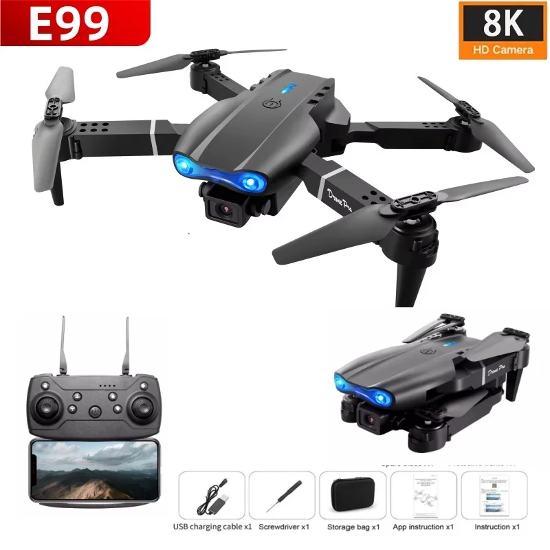 New E99 Pro RC Drone 8K Professinal With 8K 5G Wide Angle Dual HD Camera Foldable RC Helicopter WIFI FPV Height Avoidance Dron