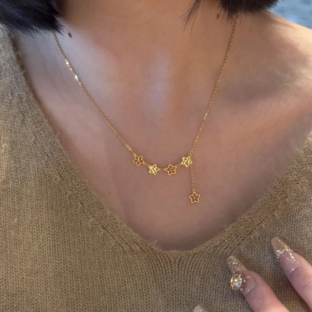 قلادة على شكل نجمة متألقة رومانسية راقية فاخرة على الموضة للنساء جديدة في سلسلة مجوهرات للحفلات ذات ياقة شرابة ساحرة #4