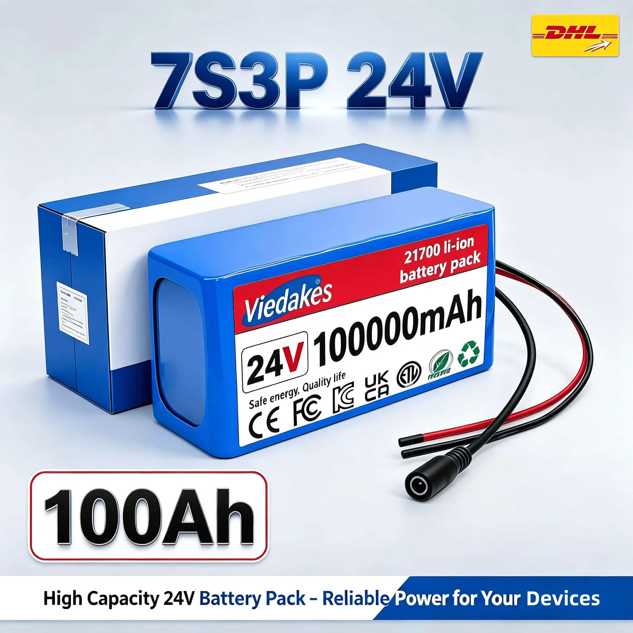  24V 7S3P Li-ion Battery Pack 40Ah-100Ah Built-in BMS Customizable Connector 24 Volt Electric Wheelchair Battery