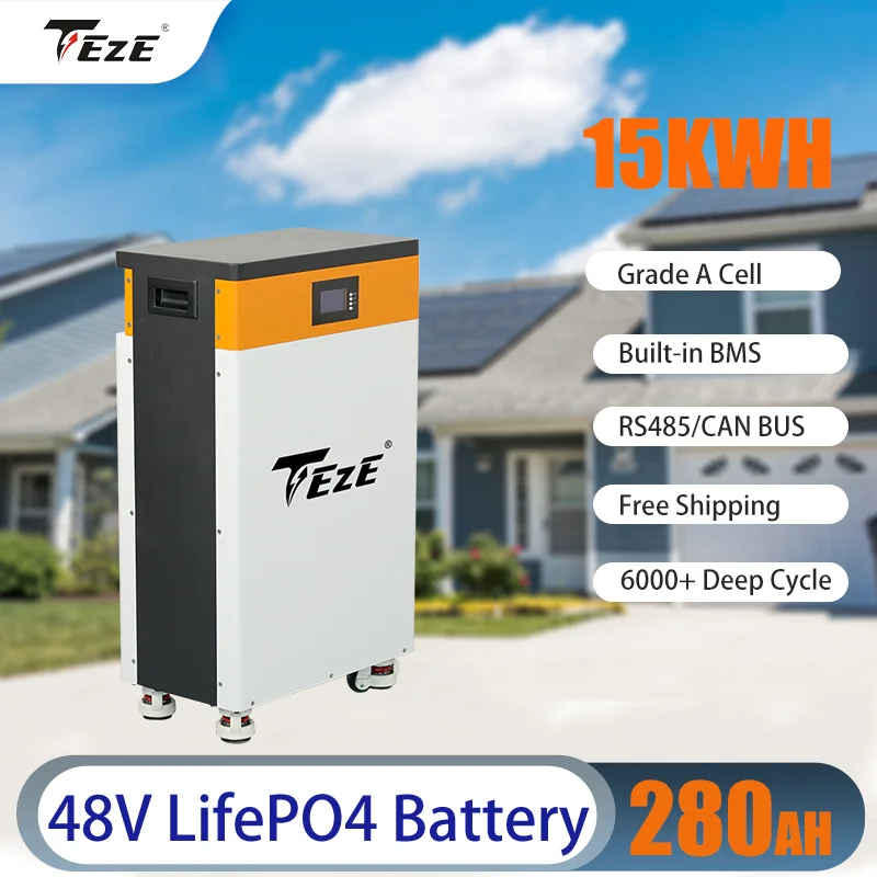 TEZE 48V/51.2V 280Ah LiFePO4 Batteria 15KWH Powerwall BMS ESS integrato Sistema di accumulo solare per energia domestica