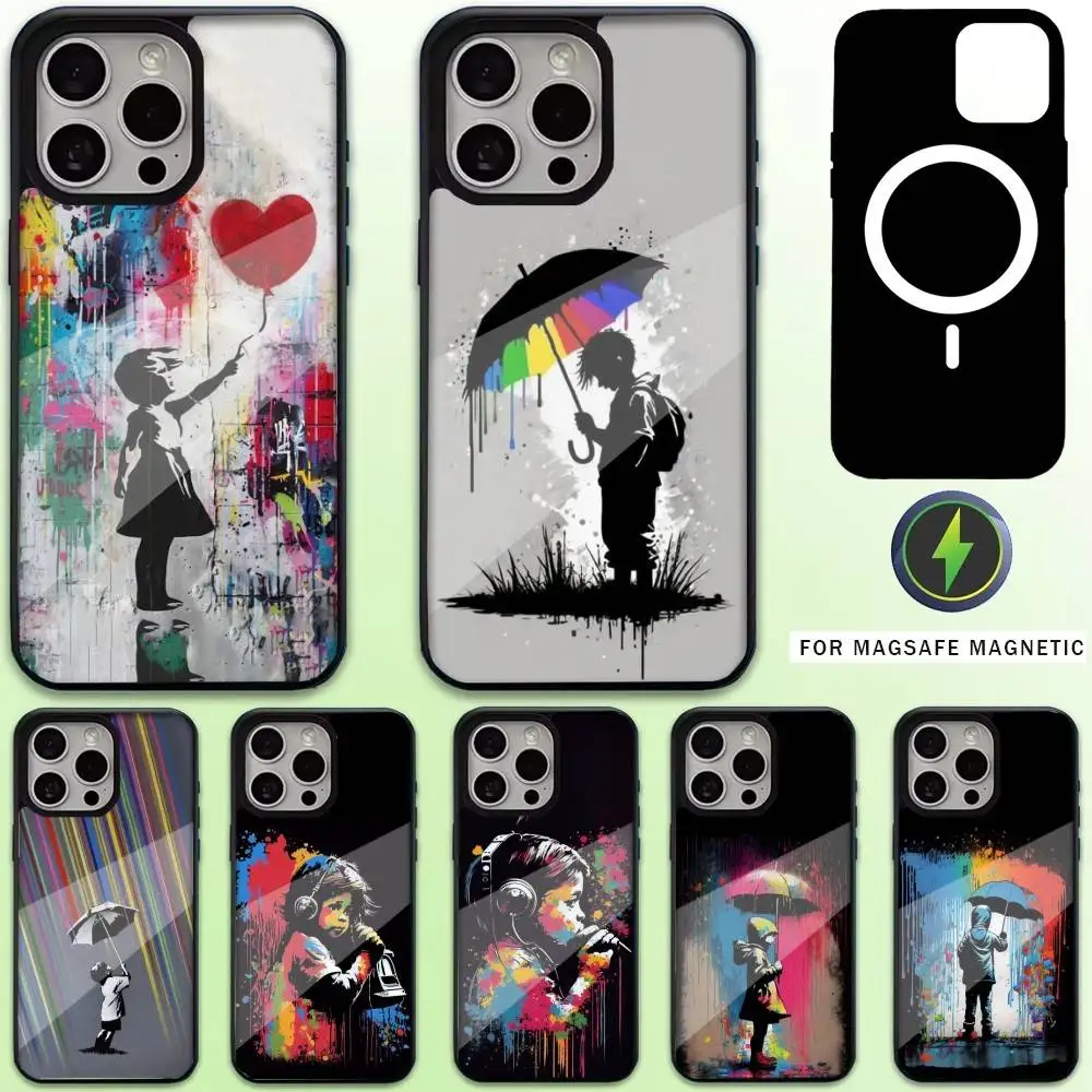 G-Graffiti Artist B-Banksy Phone Case  For iPhone17,16,15,14,13,12,11 Plus,Pro Max Magnetic Magsafe Wireless Charging