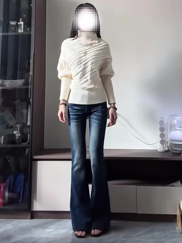 Thiened Fce 여성용 부츠컷 청바지 겨울 슬리밍 따뜻한 로우 웨이스트 빈티지 슬레 벨 보트 팬츠 여성 패션