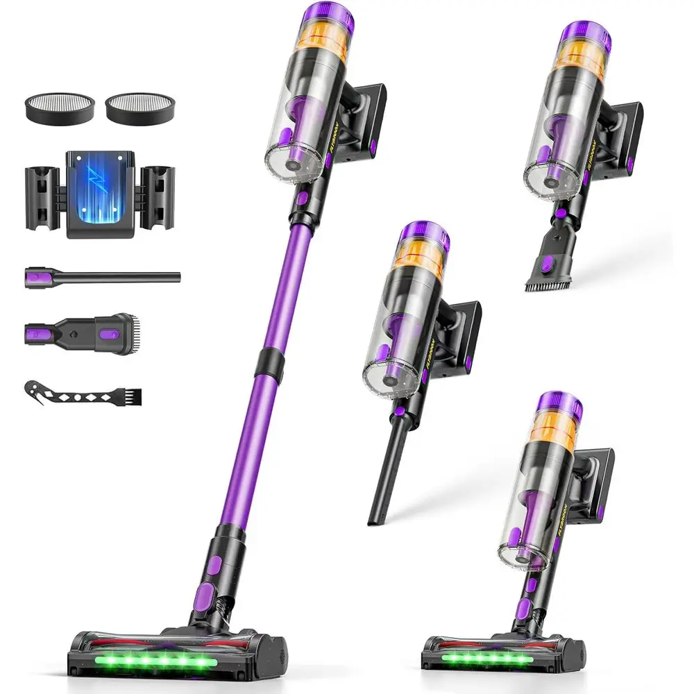 

650W 48KPa Vacuum Cleaners, Self-Standing Stick Vacuums with LED Display, Anti-Slip, Lightweight, Rechargeable for Pet Hair and
