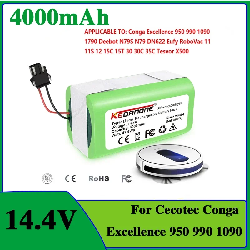 2025 NEW 14.4V 4000mAh Li-ion Battery for Conga Excellence 950 990 1090 1790 1990 Deebot N79S N79 DN622 Eufy Robovac 11S 12 X500