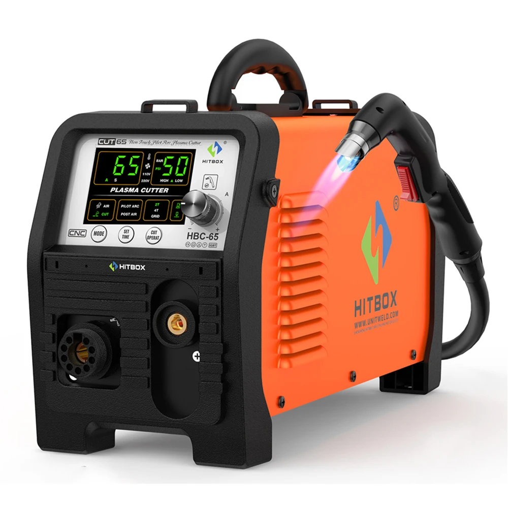 HITBOX HBC65 Plasmaschneider 65A, nicht-HF-Pilotlichtbogen, Gitterschnitt, 2T/4T CNC-Funktion, IGBT-Technologie, 50/60Hz, einstellbare Nachschaltzeit, großer LED-Bildschirm, Plasmaschneiden 1-25mm