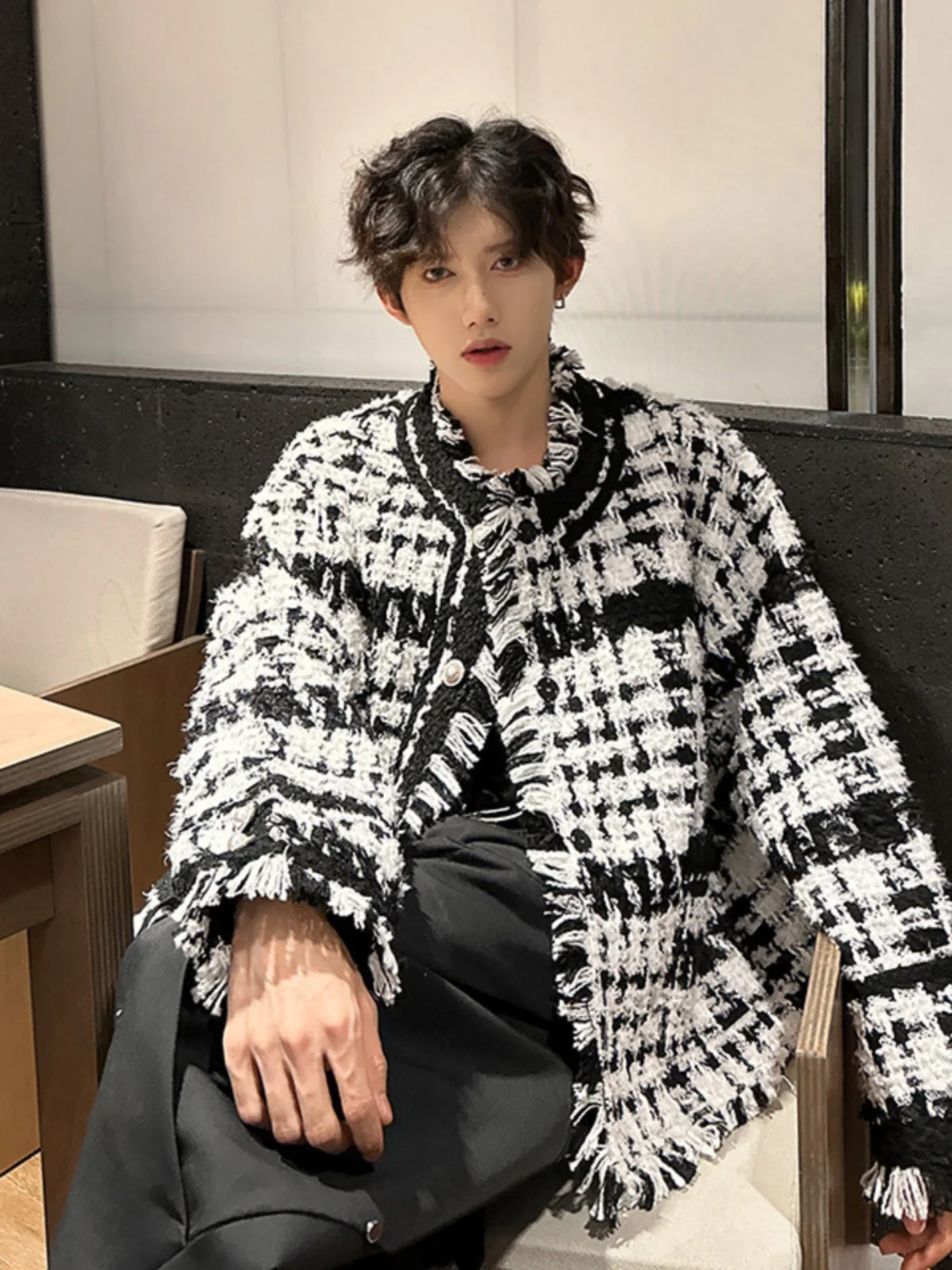 

Мужская куртка в клетку в стиле преппи, из шерсти и полиэстера, осенняя, повседневная, в корейском стиле