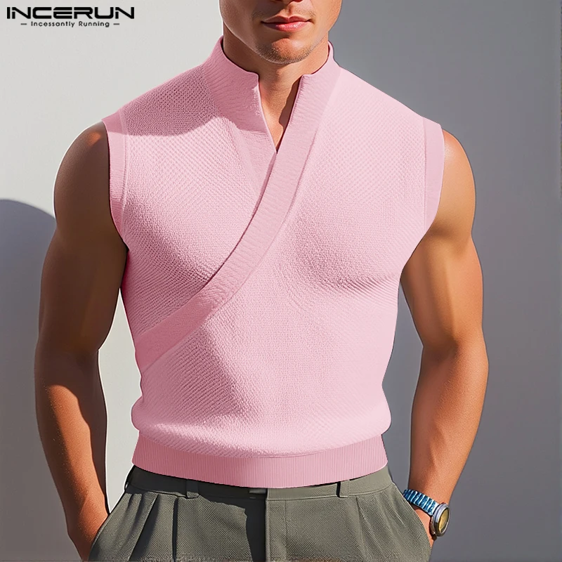 

INCERUN Men Tank Tops Solid Color Stand Collar Sleeveless Summer Male Vests Streetwear 2025 Fashion Casual Men Clothing S-5XL