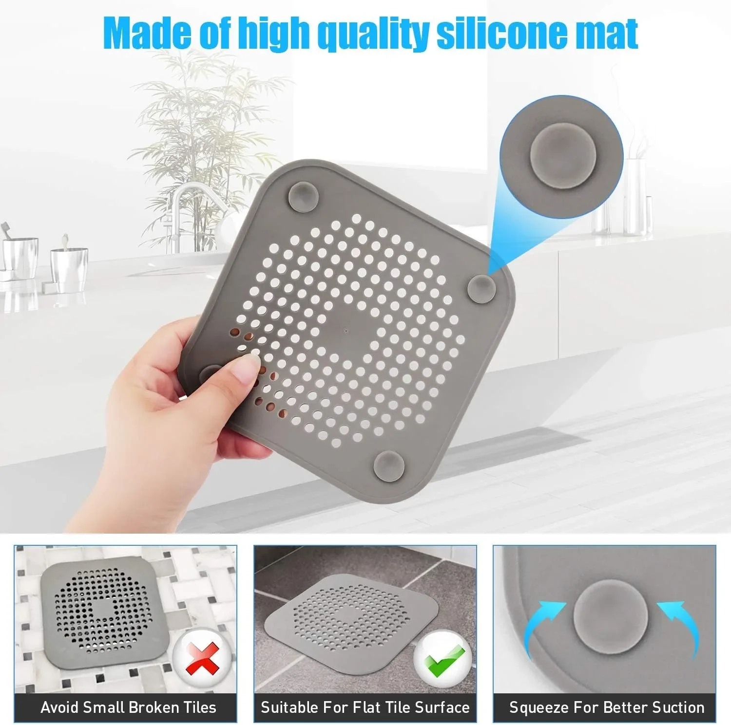 Sewer with Suction Cup, Floor Drain Mat, Kitchen, Bathroom, Anti Clogging Hair Filter