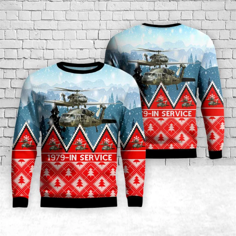 Airplane Lover Ugly Sweatshirt Men's Clothing Crew Neck Hoodie 3D Printed Christmas Personality Street Santa Hat Pattern Sweater