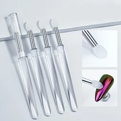 2Pcs Nail Art Transparent Silicone Brush, Mirror Glitter Powder Chrome Pigment Applicator Stick