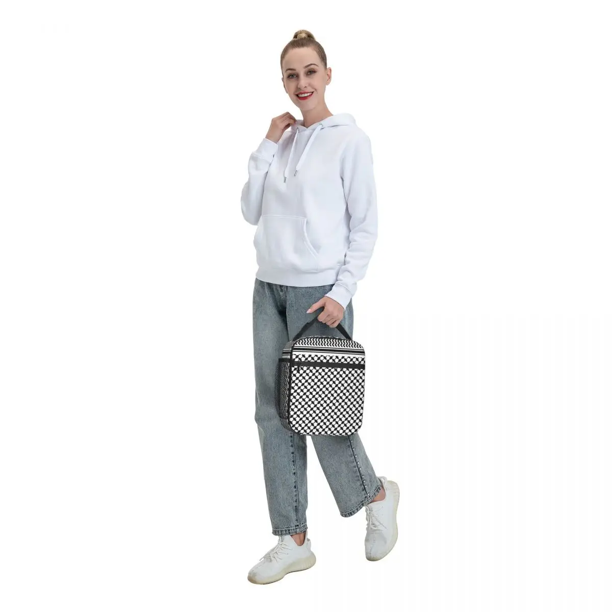 Black Arab Keffiyeh Insulated Lunch Bags Thermal Bag Lunch Container Palestine Palestinian Tote Lunch Box Men Women School
