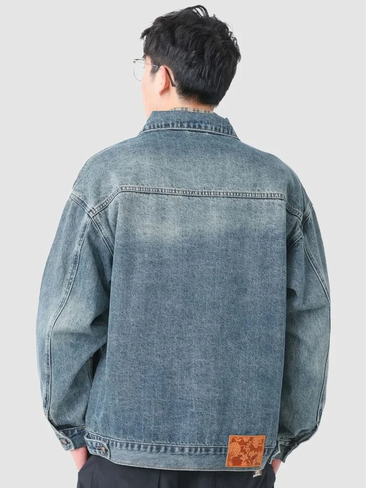 Jaket Denim Longgar Musim Gugur Pria Vintage Pakaian Pria Pengiriman Cepat Mantel Koboi Rock untuk Pria Harga Terjangkau Pakaian Korea Populer yang Stylish
