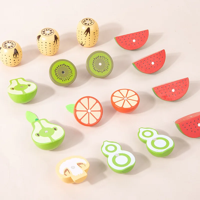 Simulation Kitchen Pretend Play Toy Magnetic Wooden Cutting Fruits Vegetables Classic Game Montessori Educational Toys For Kids