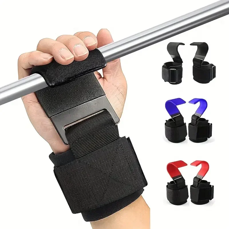 2pcs Weight Lifting Hook Grips With Wrist Wraps Hand-Bar Wrist Strap Gym Fitness Hook Weight Strap Pull-Ups Power Lifting Gloves