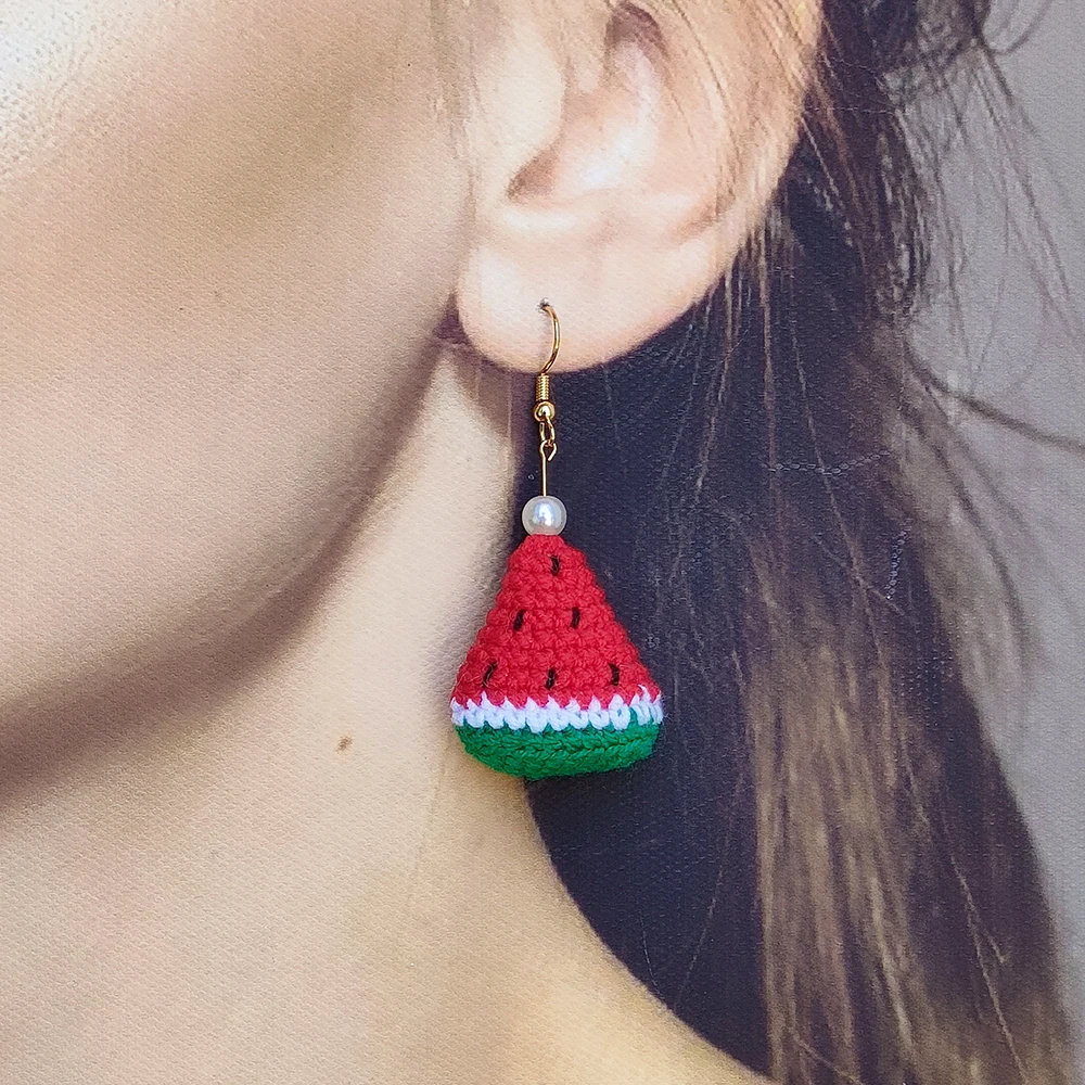 

Unique Crochet Triangle Watermelon Earrings - Handmade Cute Fruit Dangle Earrings for Women - Kawaii Summer Y2K Fashion Jewelry