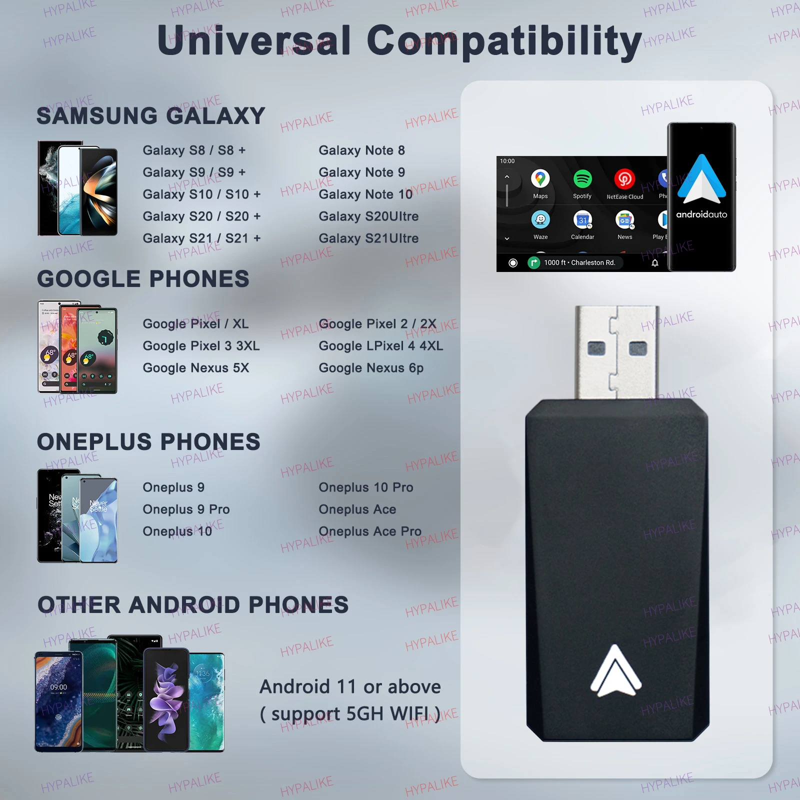 سلكي صغير جديد مطور 6.0 إلى Android Auto لخريطة توصيل السيارات السلكية Android Auto Car الذكية Ai Box Bluetooth WiFi