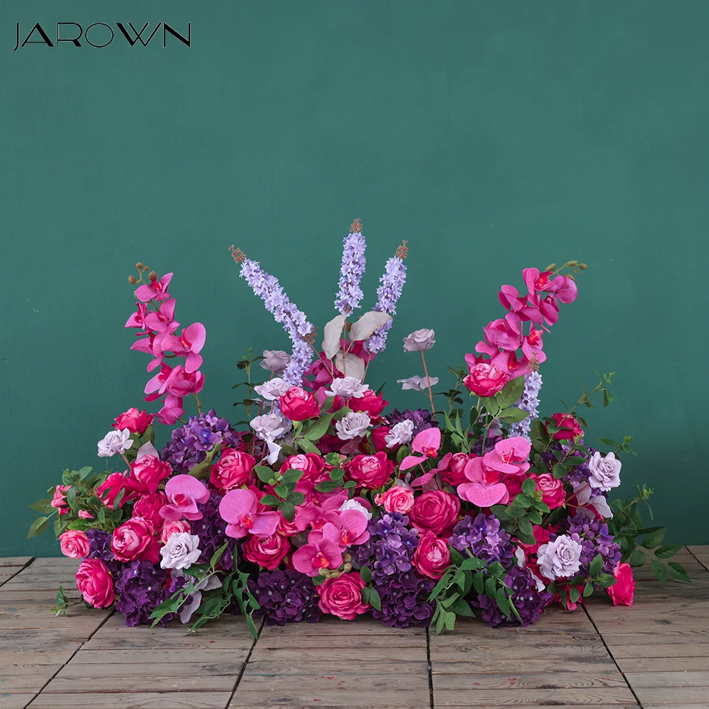 Artificial Flower Arrangement Customized Purple Red Series Rose Orchid Floor Floral Runner for Wedding Party Backdrop Decor