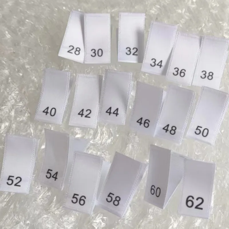 50pcs Number Size Label for Kids 56 62 68 74 80 86 92 98 104 110 116 122 128 134 140 Garment Label Satin Print Sizing Labels