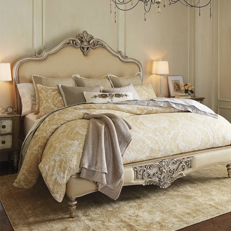 French simple European neoclassical hand-carved princess bed, American solid wood bed