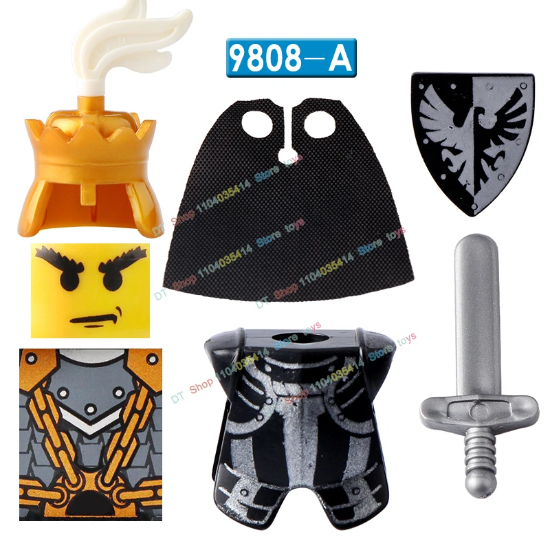 Sombra Medieval Leão Vermelho Branco Coroa, Cavaleiro Acessórios, Escudo Lança Armadura, Building Block, Action Figure Toy, AX9808, AX9809, AX9810