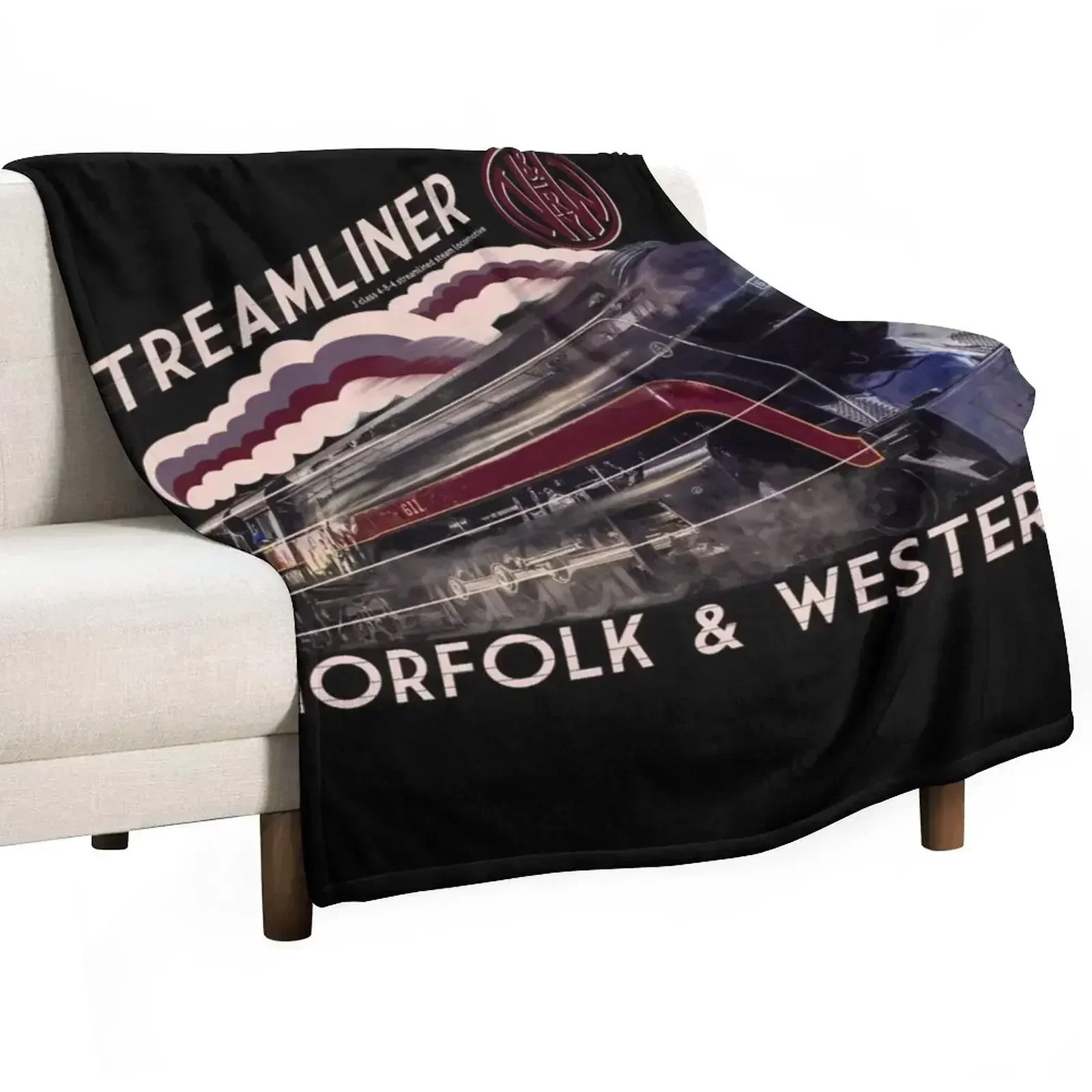 The Gorgeous Norfolk and Western Streamliner Steam Train Locomotive Engine Throw Blanket Custom Decoratives Blankets