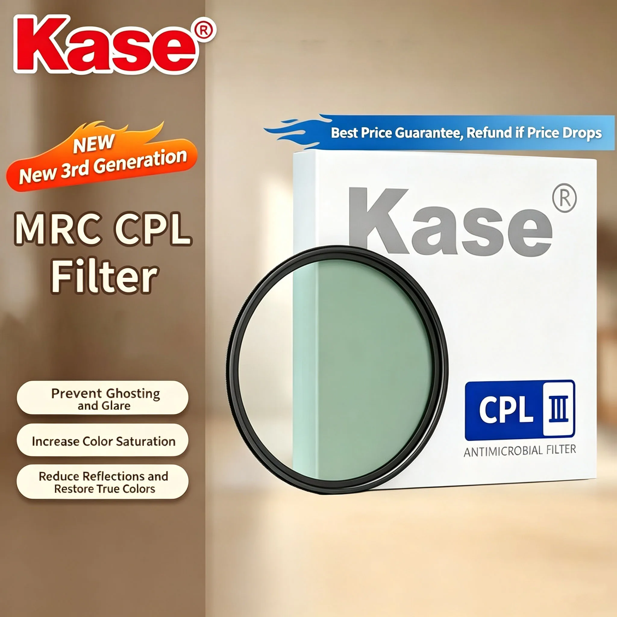 Kase 3rd Generation CPL Polarizer MRC Polarizer Anti Reflective Eliminate Reflection Light Enhancement Color Saturation 39-112mm