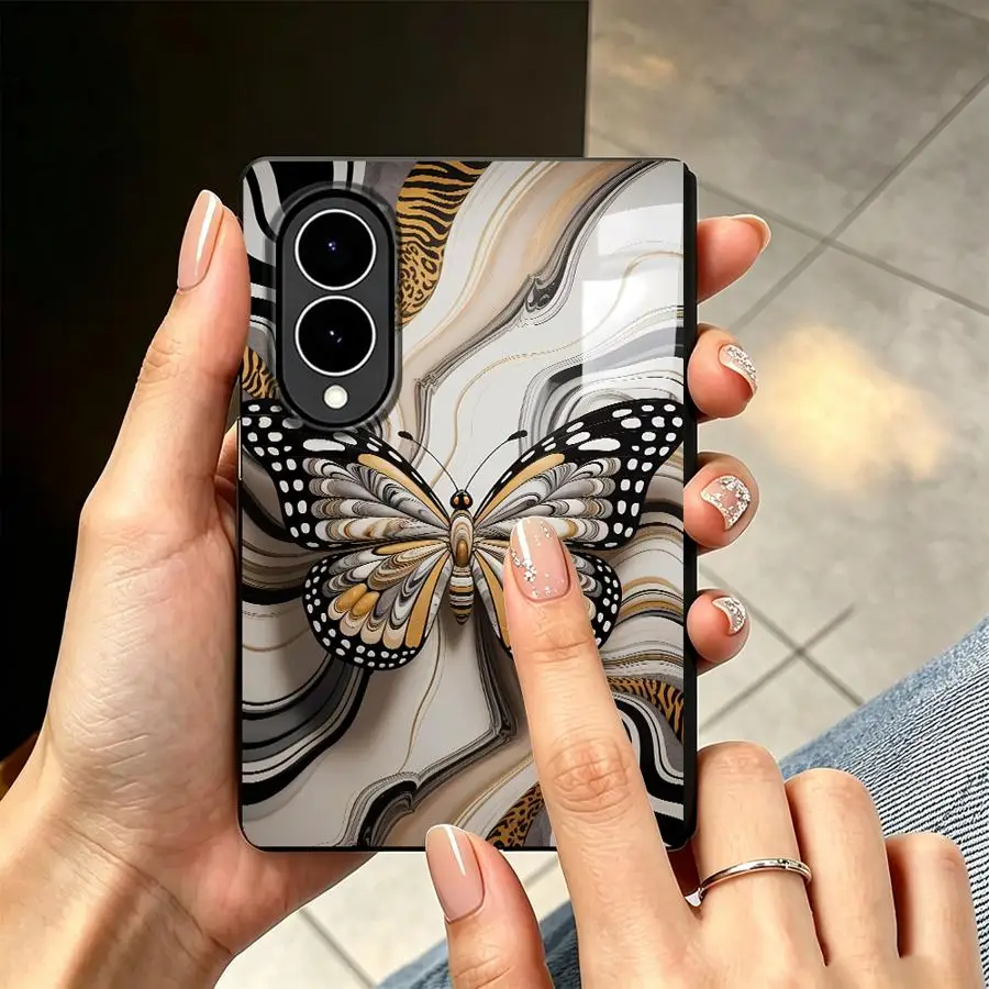 Marble Golden Butterfly Case for Samsung Galaxy Z Fold 8 Z Fold8 Wide ZFold Wide ZFold8 Luxury Phone Cover