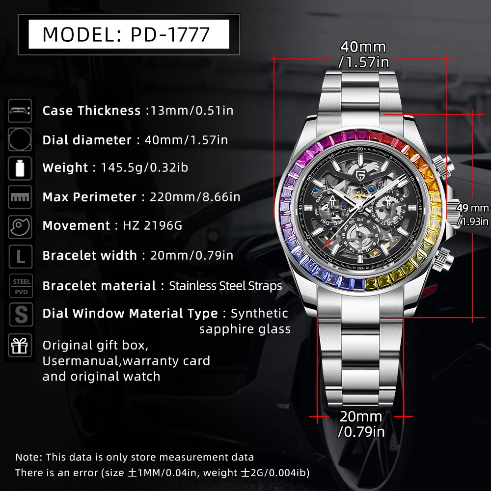 2023 New PAGANI DESIGN High-end Fashion Rainbow Bezel Men Mechanical Watches Stainless Steel Hollow Out Automatic Watch for Men