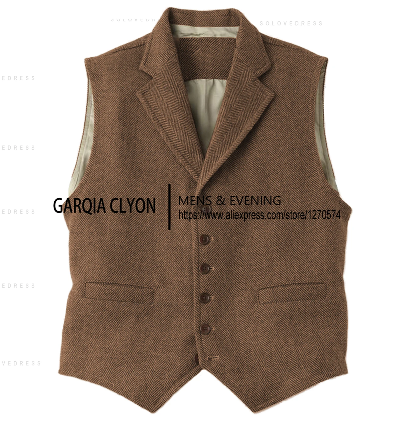 Laple  Neck Slim Fit Herringbone Waistcoat Single Breasted Men\'s Vest For Groosemen Wedding New Arrival