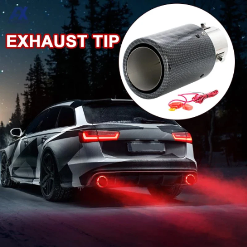 

1Pcs Universal High Performance Carbon Fiber Led Red Blue Light Fashion Car Led Exhaust Muffler Tips Exhaust Pipe Tail Tip