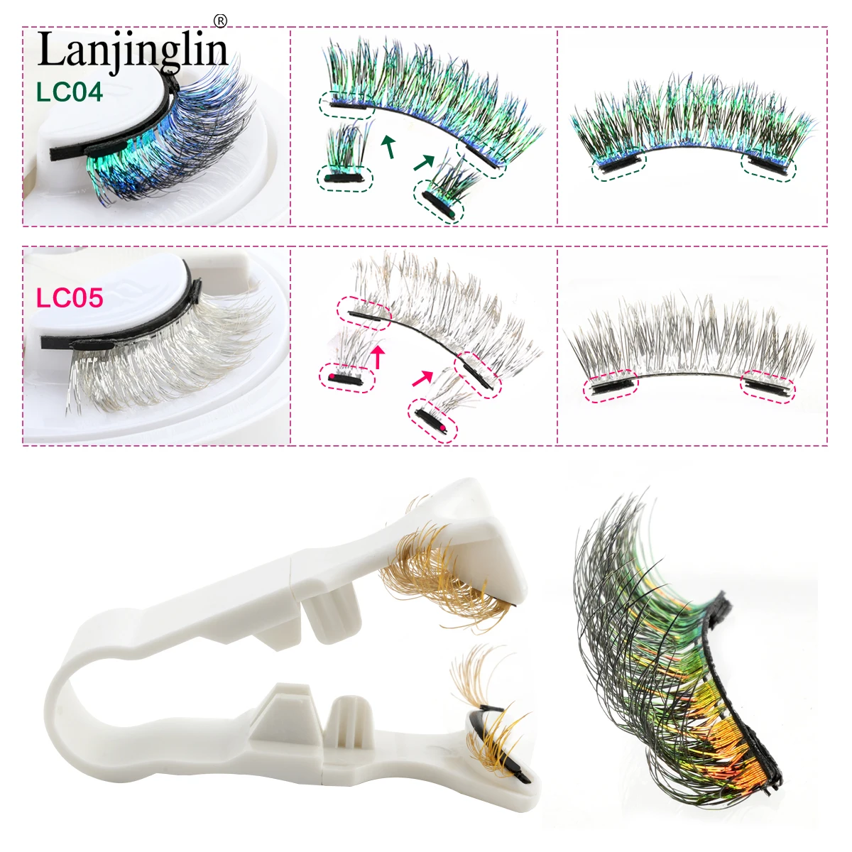 1 paire de cils magnétiques colorés réutilisables, magnétiques, longue durée, sans colle nécessaire, avec pince à épiler, maquillage