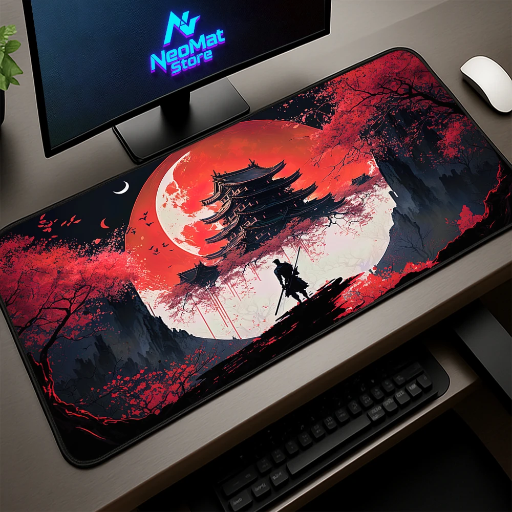 

Black Mouse Pad Japanese Style Mousepad Samurai Mouse Mat Landscapes Dropshipping Niches Non-slip Pad Rubber Pads Red 120*60cm