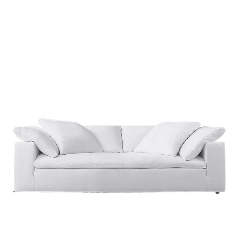 

Modern simple linen fabric single sofa retro living room home cotton and linen cloud three sofa