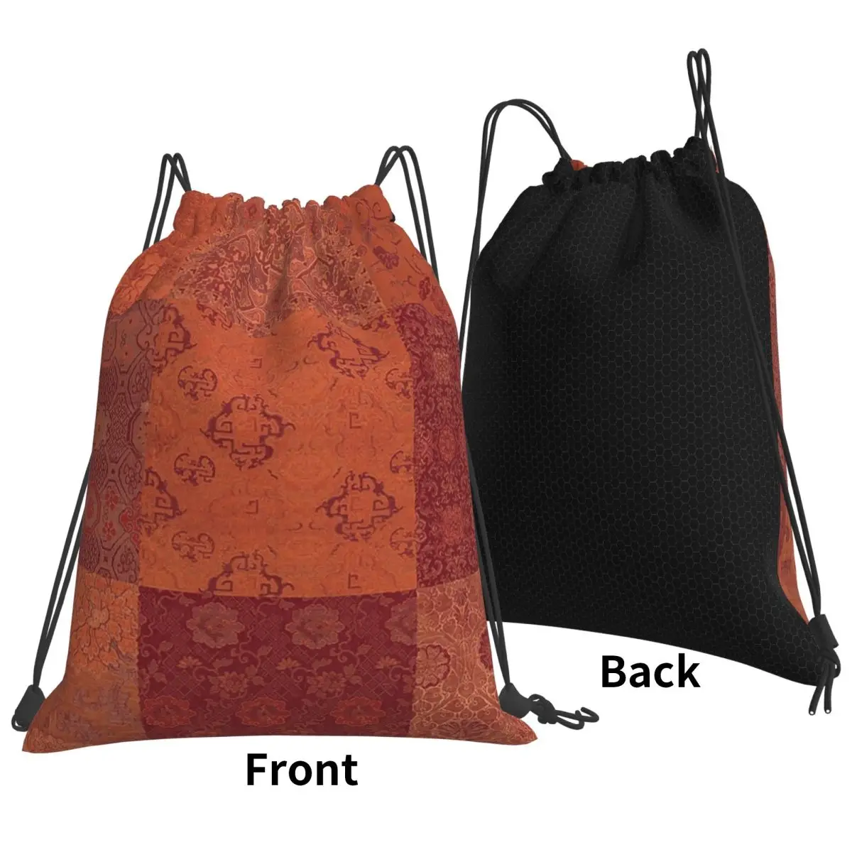 Vintage Bohemian Quilt In Burnt Orange Backpacks Fashion Drawstring Bundle Pocket Sundries Bag Book Bags for Travel Students