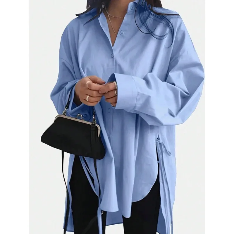 

Slimming Effect Tie Shirt Women's Fashionable Casual Shirt Fly Sleeve Elastic Waist Design Vancl V 57475 Cross-Border