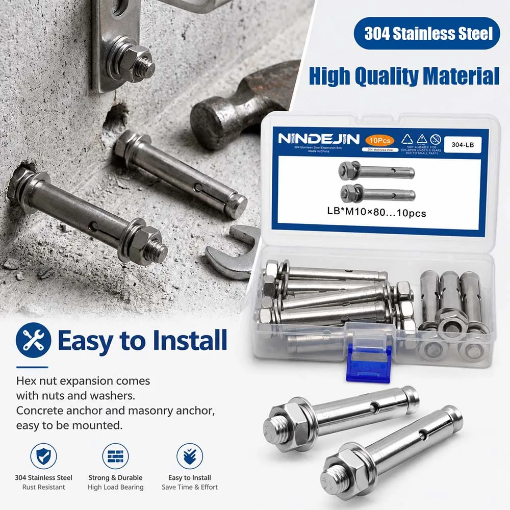 M6 M8 M10 Expansion Anchor Bolt Assorted Kit Stainless Steel Expansion Bolt Sleeve Anchor Set for Wall Concrete Window Mounting