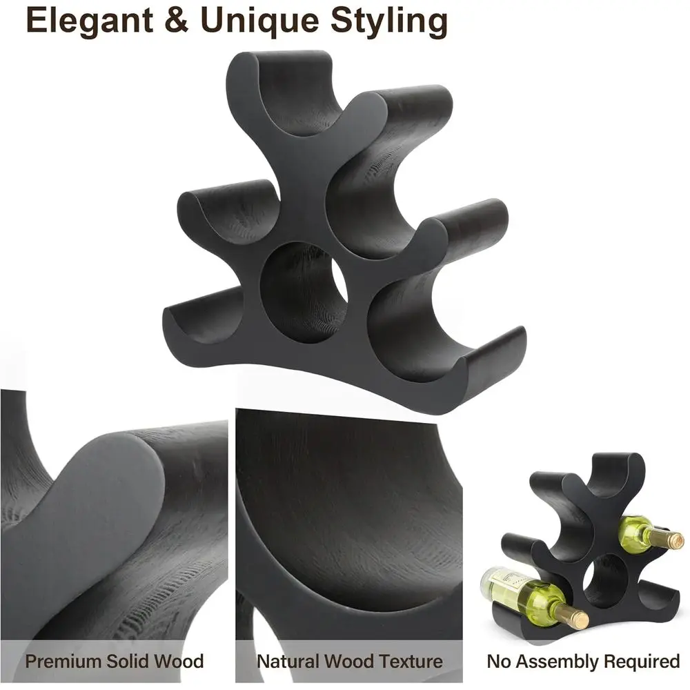 Freistehendes Weinregal aus Holz für 6 Flaschen – schwarzer Schrank, Speisekammer, Bar, Küchenaufbewahrung