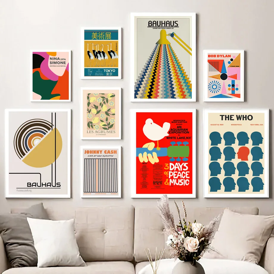 Mid Century Modern Bauhaus Abstract Geometric Posters Wall Art Canvas Painting Prints Pictures Gallery Living Room Interior H